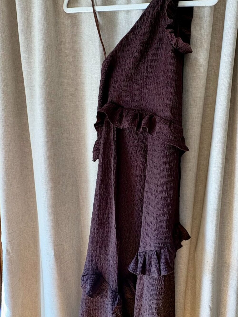 Selfie Leslie Clemence Smocked Ruffle Halter Maxi Dress Chocolate NWT Medium